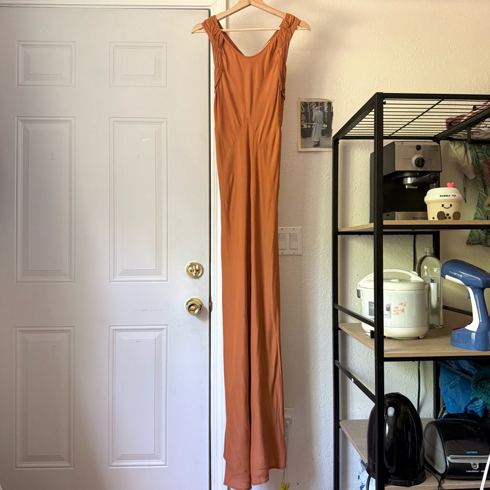 LILY ASHWELL for shabby chic rust orange v neck‎ draped slip maxi dress